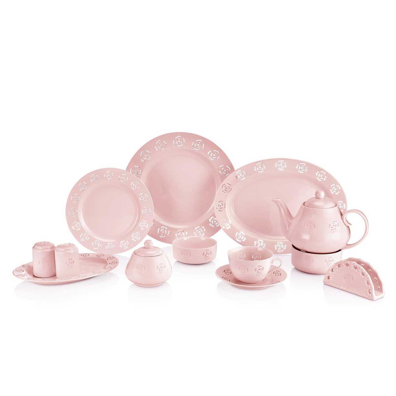 kadoland-Neva Pembe Rosemary Dantel 38 Parca Kahvalti Takim - N1026