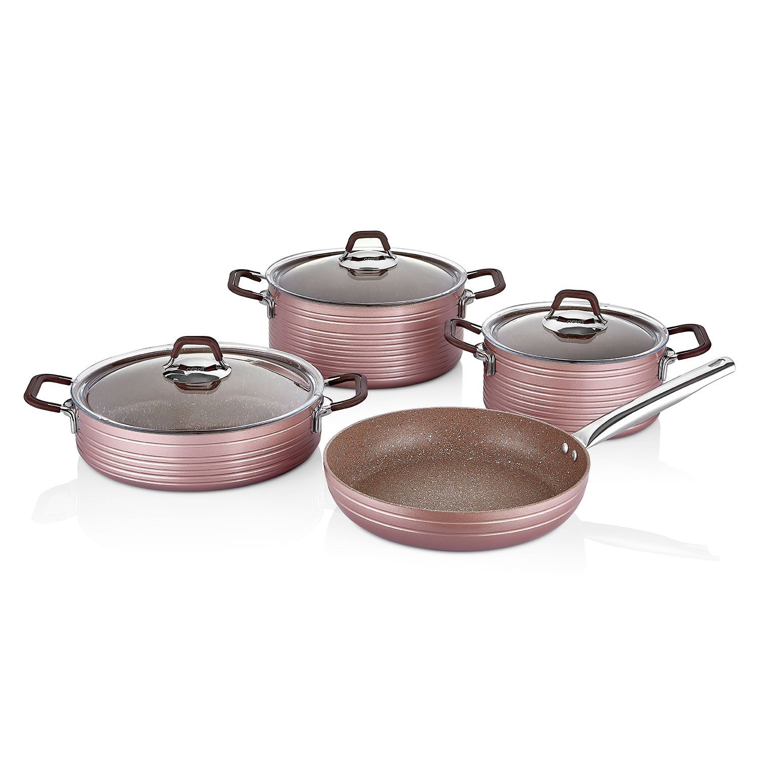 kadoland-neva-Rose Chocolate Sweet Granit 7 Parça Tencere Seti - N2536